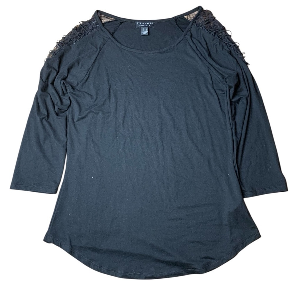 Streetwear Society Black Lace-Up Sleeve Tassel Shoulder Top - Size L